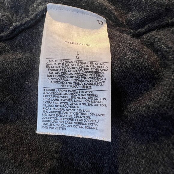 Banana Republic Mens Black Gray Wool Blend Full Zip Sweater Jacket Size L Suede - Picture 12 of 12